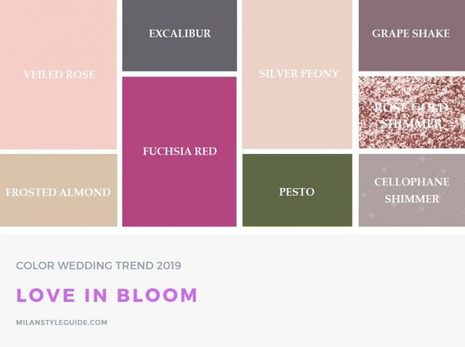 Самые модные свадебные палитры цветов 2021 Пантон love in bloom